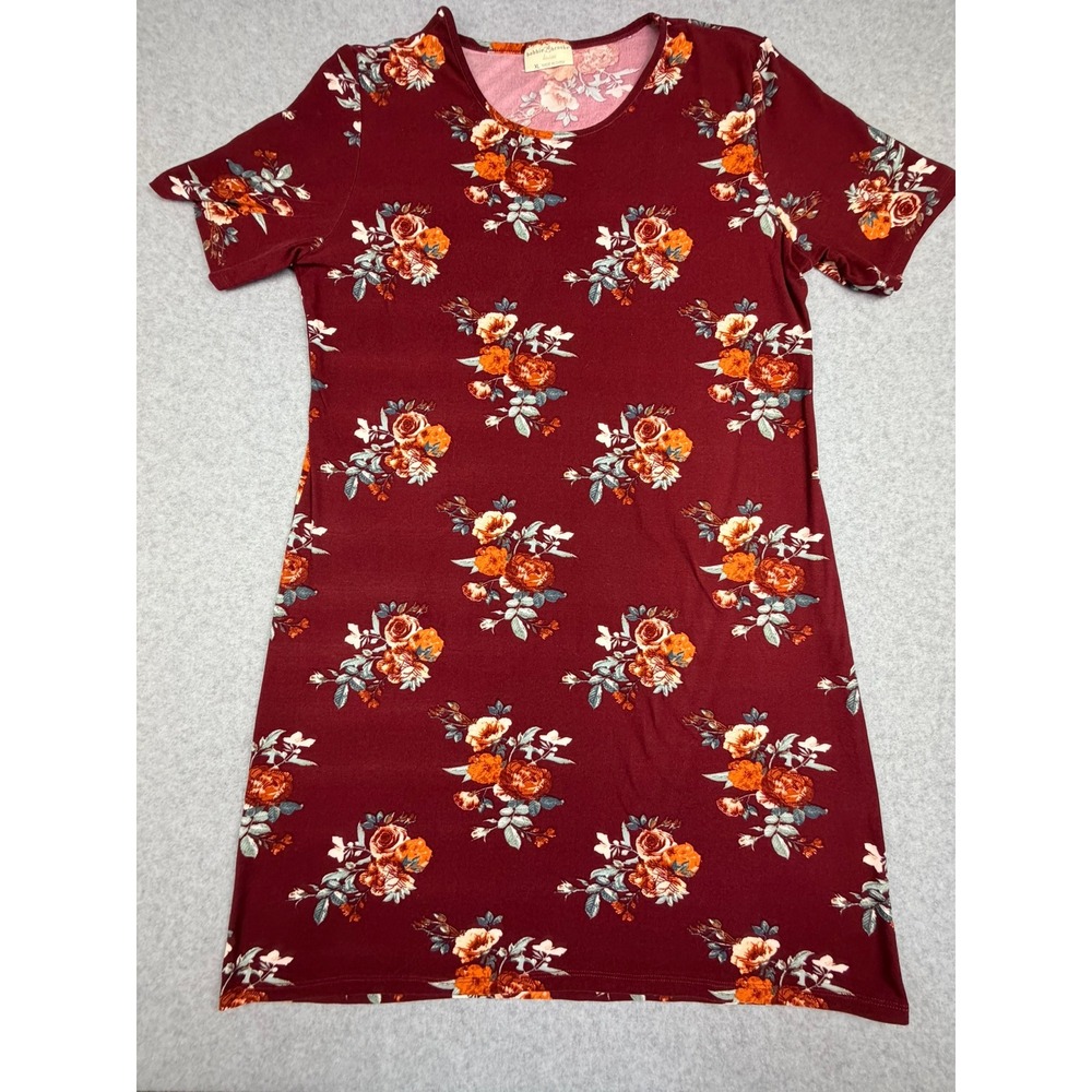 Bobbie Brooks Burgundy Floral Short Sleeve T-Shirt Shift Dress XL